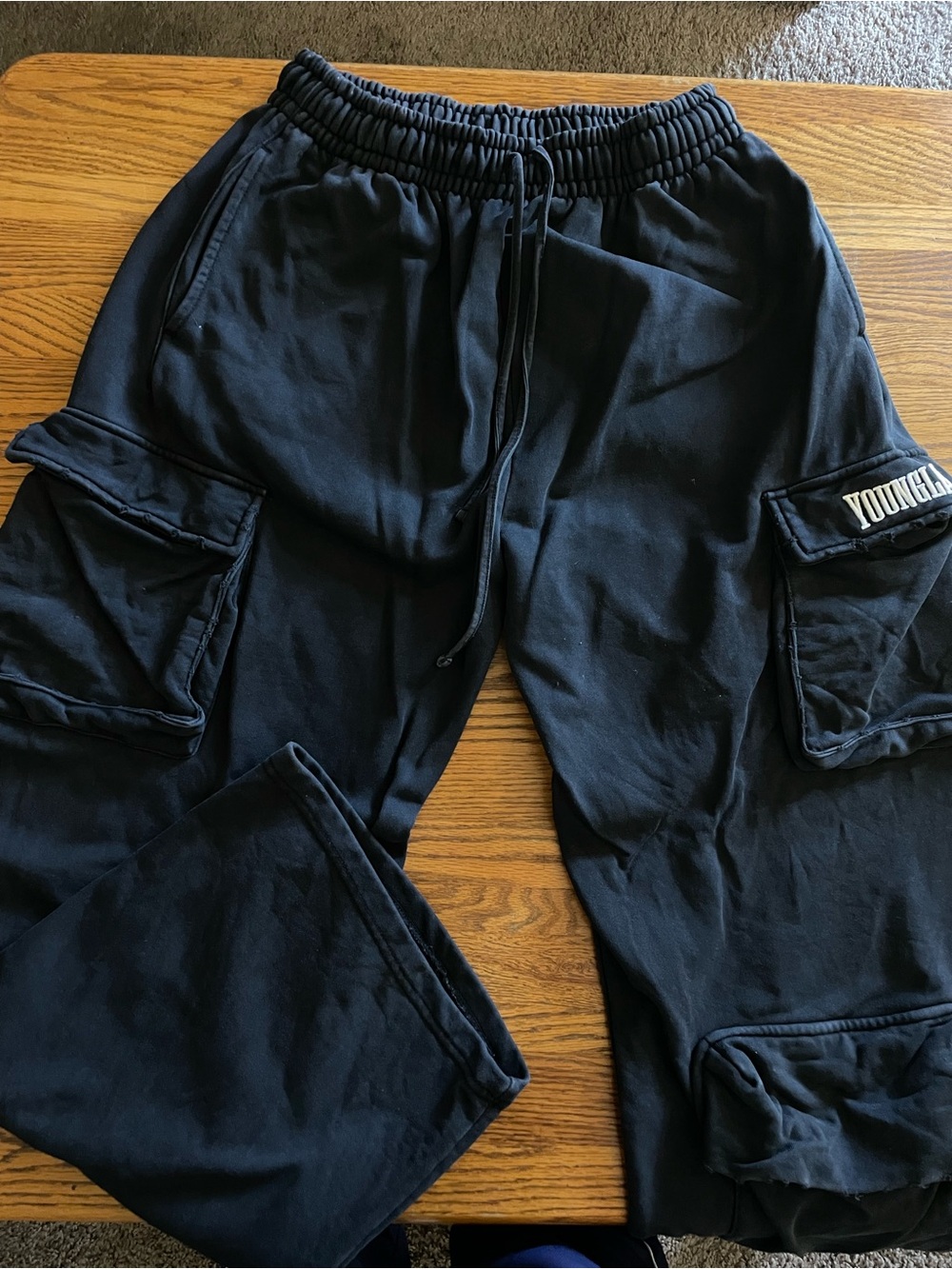 YoungLA Black Cargo Joggers with Patch Pocket Detail